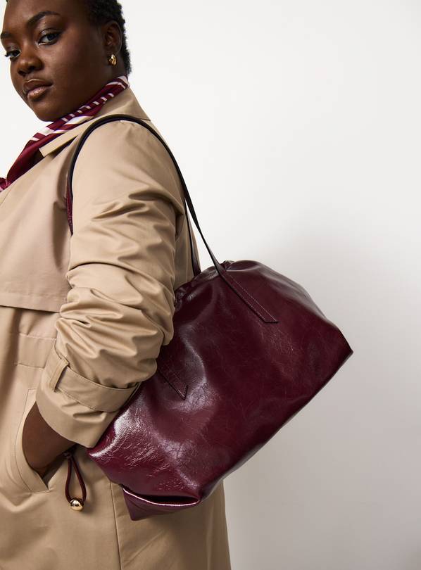 Dark Red Drawstring Gathered Top Shopper Bag One Size